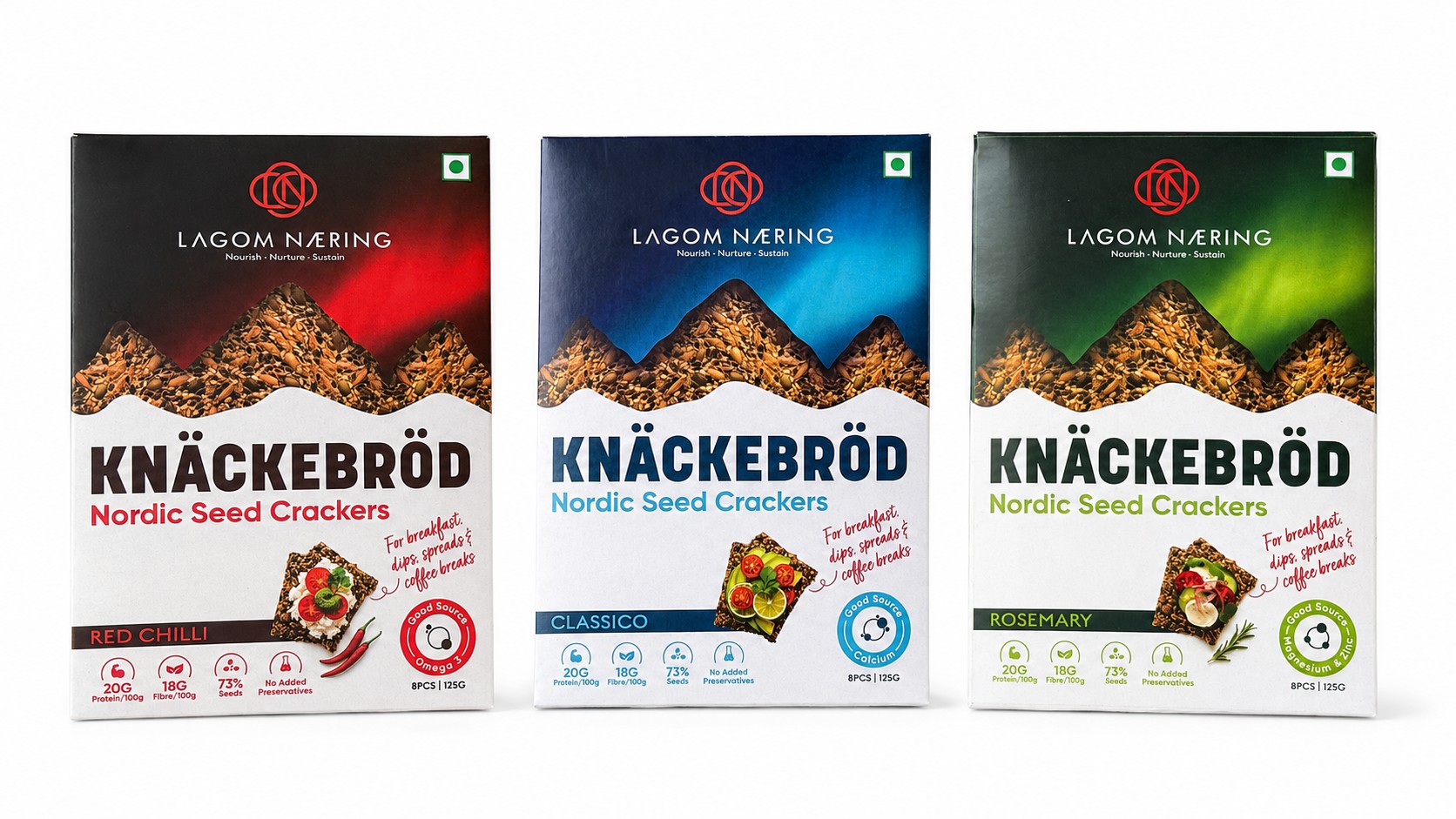 Lagom Næring Nordic Seed Crackers - Classico, Rosemary and Red Chilli